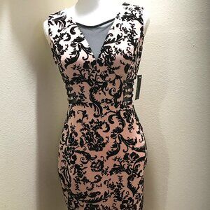 Pink W/ Black Suede & Side Cut Cocktail Dress